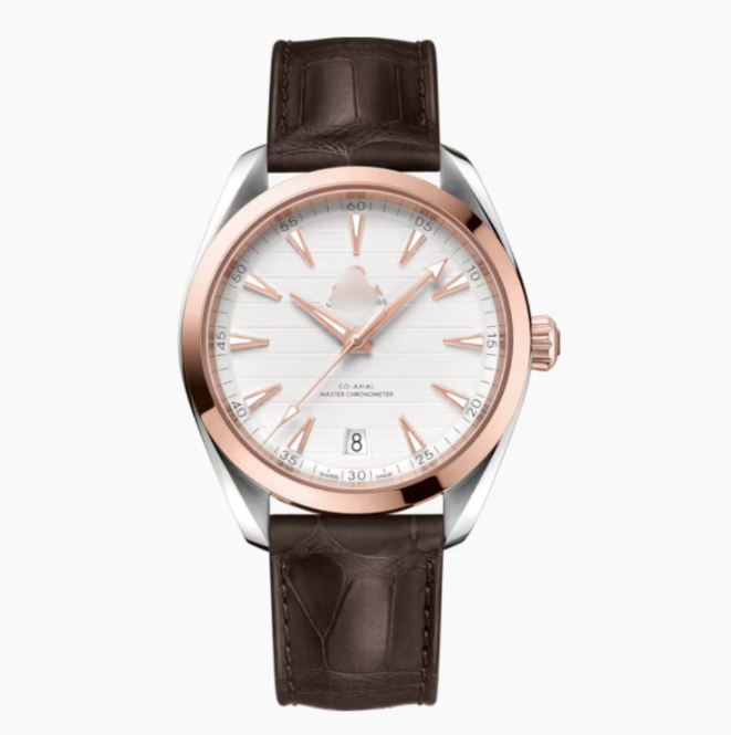 OMGA Seamaster Aqua Terra – Stripe White Rose Gold / Leather Strap