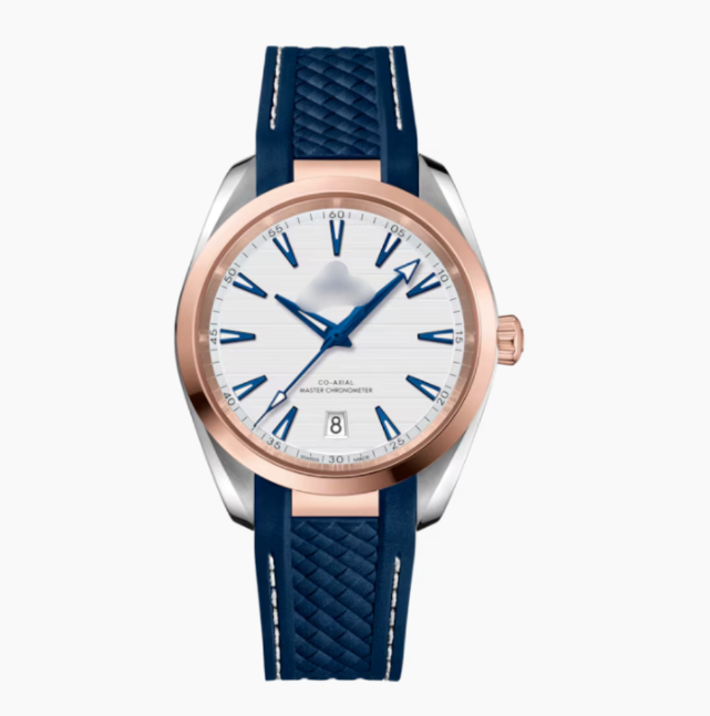 OMGA Seamaster Aqua Terra – White Blue Rose Gold / Rubber Strap