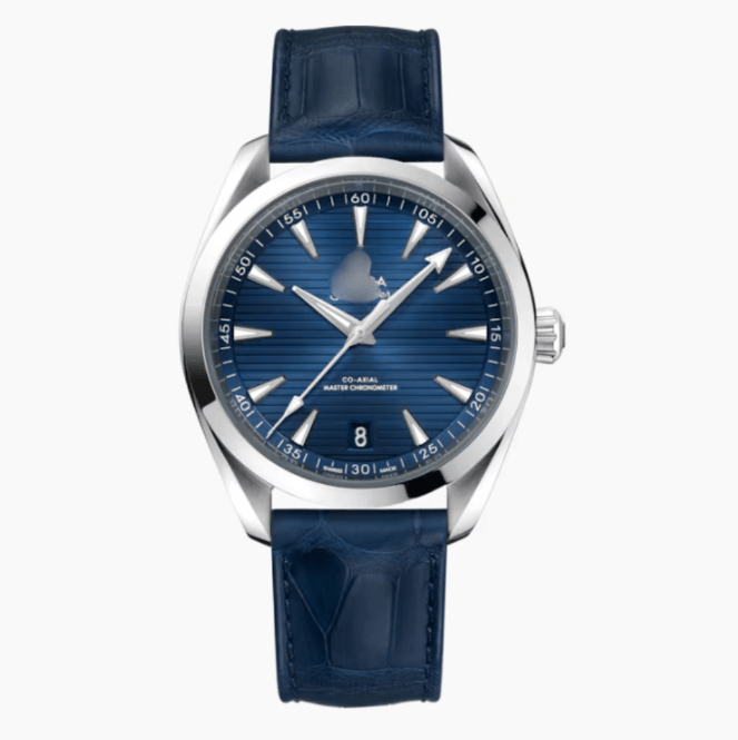 OMGA Seamaster Aqua Terra – Stripe Dark Blue / Leather Strap - Top Baltic Watches