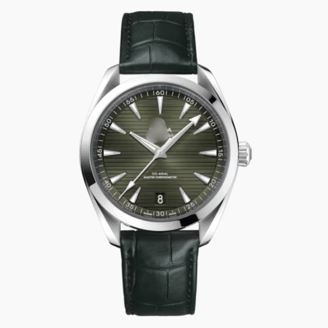 OMGA Seamaster Aqua Terra – Stripe Green / Leather Strap - Top Baltic Watches